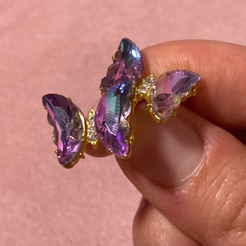 Purple Butterfly Stud Earrings - Picture 6 of 8